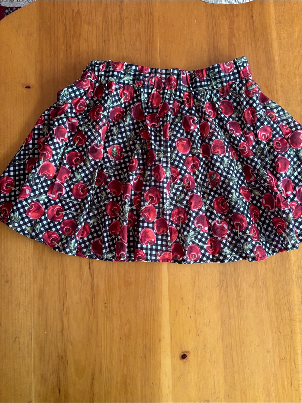 Cherry Print Black Gingham Skirt